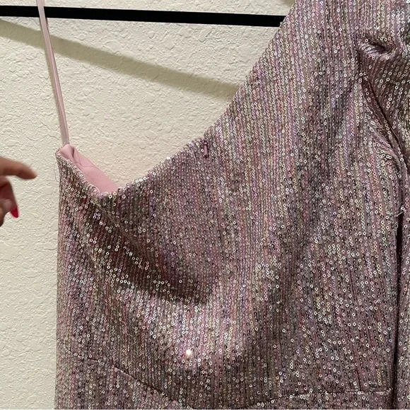 NEW Ienna for Macduggal SEQUINED ONE SHOULDER FAUX WRAP DRESS mauve multicolor